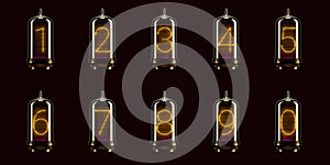Full set of numbers on vintage indicator lights gas lamps. Steampunk Dieselpunk Art Deco 3d Render