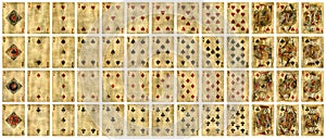 Full set of Vintage playing cards isolated on white