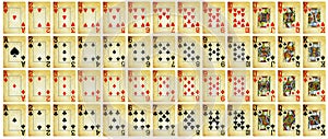 Full set of Vintage playing cards isolated on white