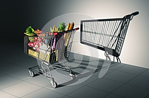 Full Shopping Cart Cast Shadow On The Wall As Empty Shopping Cart