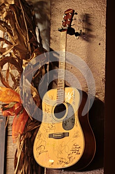 Celebrity Signed Guitar In Sidewalk Window photo