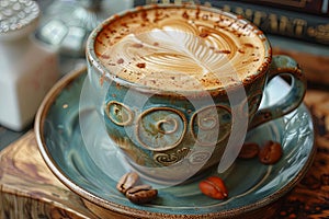 full size coffee latte art image, in the style of soft-focus, romantic emotivit. Generative AI