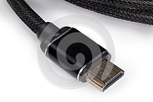 Full-size HDMI connector on a cable edge close-up