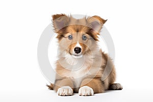 Full size portrait of Shetland Sheepdog puppy Isolated on white background