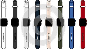 Full-size Smart Watches Collection in different colors with watchbands (Vector)