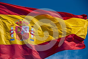 Full size spanish flag waving in wind