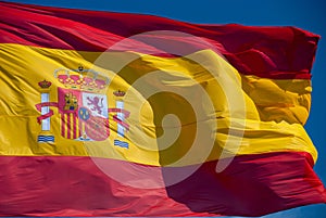 Full size spanish flag waving in wind