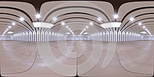 Full spherical hdri panorama 360 degrees of empty exhibition space. backdrop for exhibitions and events. Tile floor. Marketing