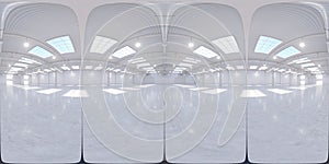 Full spherical hdri panorama 360 degrees of empty exhibition space. backdrop for exhibitions and events. Tile floor. Marketing photo
