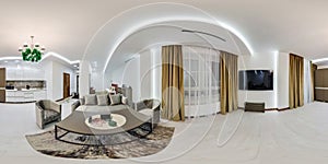 Full spherical seamless hdri panorama 360 degrees view in interior of vip guest room hall in apartment or hotel with sofa