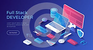 Full Stack Developer. Programmer who can work with software and hardware part of the service Back-end and user interface Front-end