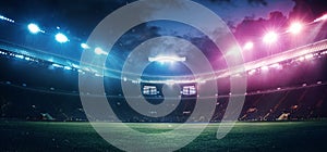 Full stadium and neoned colorful flashlights background