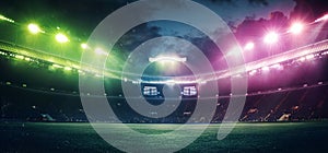 Full stadium and neoned colorful flashlights background