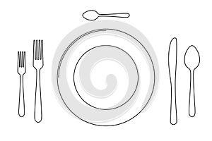 Full Table Setting Plate And Cutlery Outline Vector