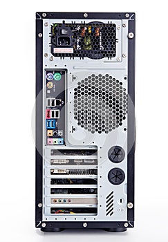 Full tower atx black case on white background