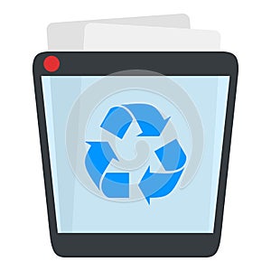 Full Trash Bin Flat Icon Isolated on White