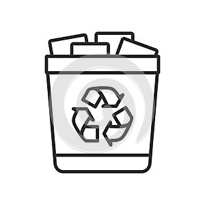 Full Trash Can Outline Flat Icon on White