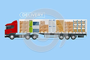 Full truckload, Shipping, Logistic Systems, Cargo Transport. Cargo Truck transportation, delivery, boxes. Delivery and