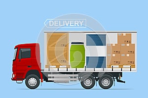 Full truckload, Shipping, Logistic Systems, Cargo Transport. Cargo Truck transportation, delivery, boxes. Delivery and