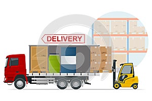 Full truckload, Shipping, Logistic Systems, Cargo Transport. Cargo Truck transportation, delivery, boxes. Delivery and