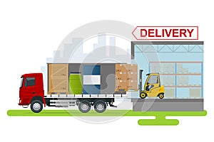 Full truckload, Shipping, Logistic Systems, Cargo Transport. Cargo Truck transportation, delivery, boxes. Delivery and