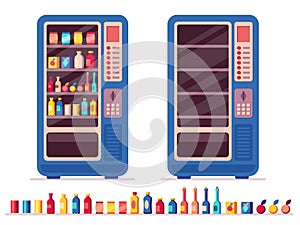 Full vending machine. Automatic snack and beverage dispenser with snacks and beverages, fresh cold and hot products