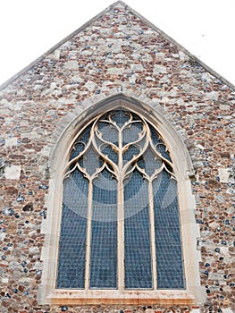 Full view of church window from outside wall