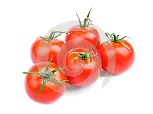 Full view of a hothouse greenhouse-grown tomatoes , on a white background. A lot of an organic, fresh, red tomatoes.