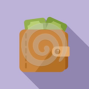 Full wallet of cash icon flat vector. Payment stack