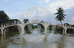 Full water on river passing bridge in rainy season