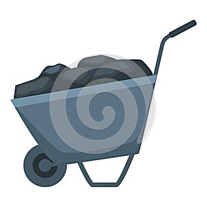 Full wheelbarrow of coal icon cartoon vector. Coal mining