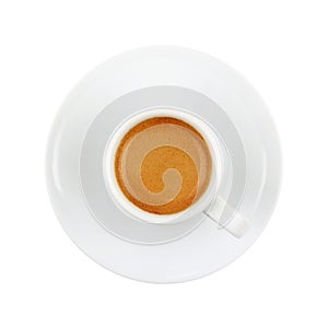 Full white espresso coffee cup on saucer isolated