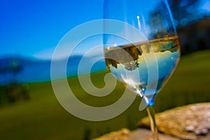 Full White Wine Glass Reflection