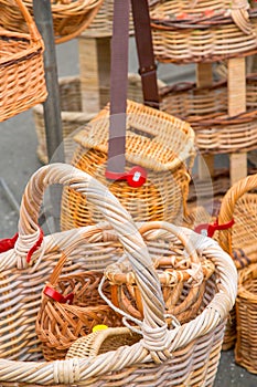 full of wicker baskets handmade under sunny day