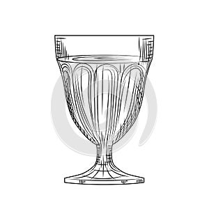 Full wine glass sketch. Engraving style. illustration isolated