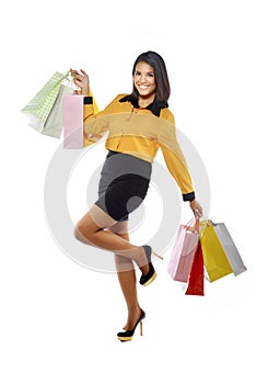 Fullbody Portrait Woman With Shopping Bags