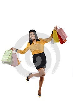 Fullbody Portrait Woman With Shopping Bags