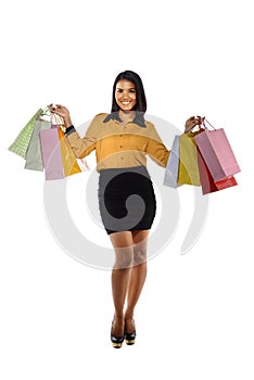 Fullbody Portrait Woman With Shopping Bags