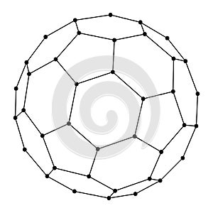 Fullerene, a molecular compound, convex closed polyhedra composed of tricoordinated carbon atoms from abstract futuristic