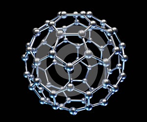 Fullerene is a nanostructure. isolated on the black background. 3d rendered