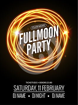 Fullmoon party design flyer. Disco party night. Vector dance poster template. Moon light illustration photo