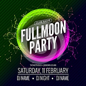 Fullmoon party design flyer. Disco party night. Vector dance poster template. Moon light illustration photo