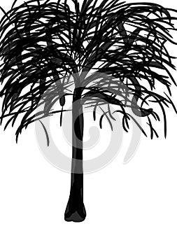 Fully black colour and black leafs tree icon art with white background