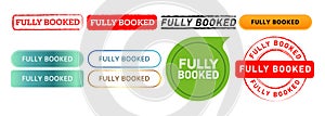 fully booked rectangle circle stamp speech bubble and button for customer register