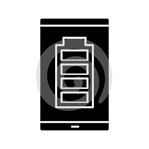 Fully charged smartphone battery glyph icon