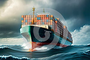 fully container-laden cargo ship sails sea