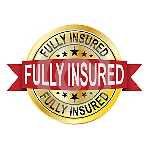 fully insured round isolated gold badge vector illustration