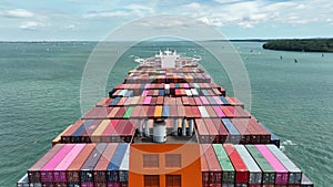 Fully Loaded Container Ship at Sea Transporting Cargo Around the World