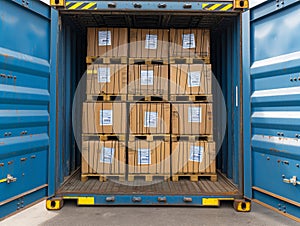 Fully Loaded Freight Container with Boxes