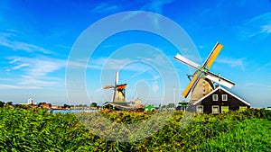 Fully operational historic Dutch Windmills along the Zaan River